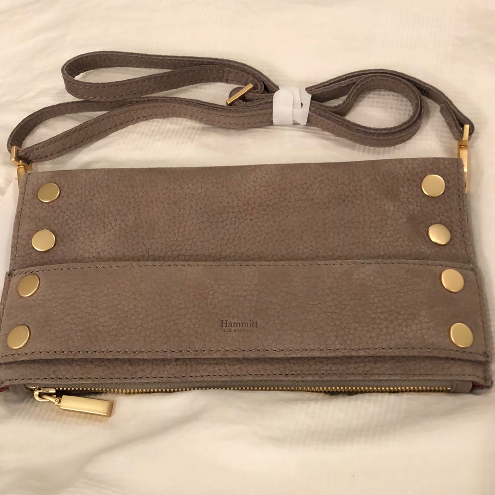 Hammitt Taupe Leather Crossbody with Gold Studs